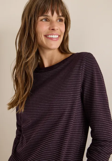 Shirt met ton-sur-ton strepen eggplant red