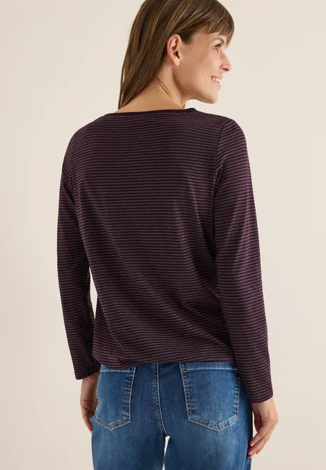 Shirt met ton-sur-ton strepen eggplant red