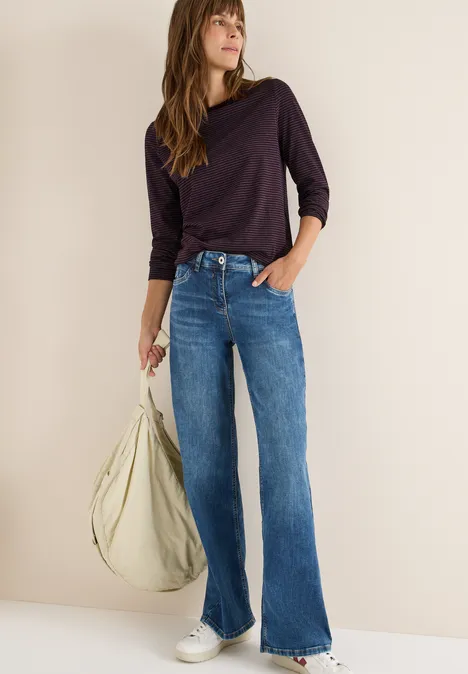 Shirt met ton-sur-ton strepen eggplant red