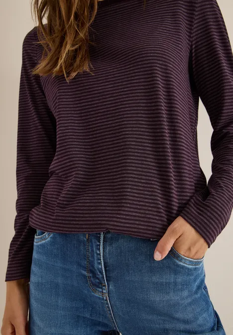 Shirt met ton-sur-ton strepen eggplant red