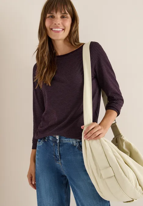 Shirt met ton-sur-ton strepen eggplant red