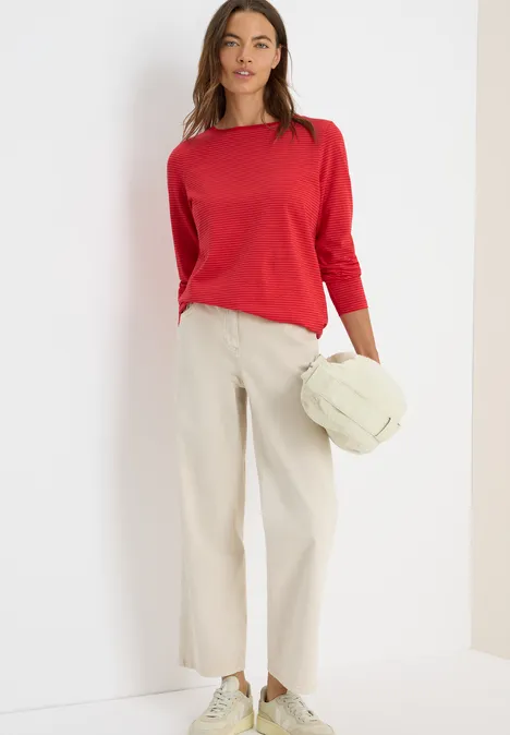 Shirt met ton-sur-ton strepen fiery red