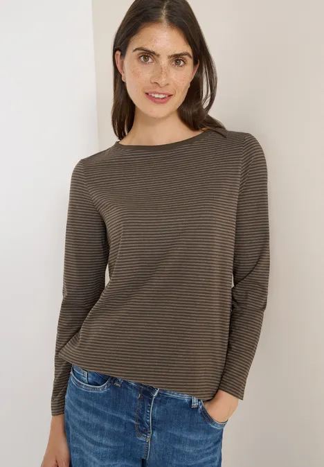 Shirt met ton-sur-ton strepen chocolate mousse