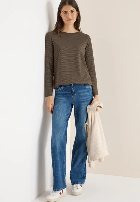 Shirt met ton-sur-ton strepen chocolate mousse