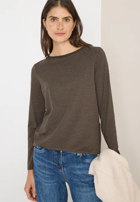 Shirt met ton-sur-ton strepen chocolate mousse