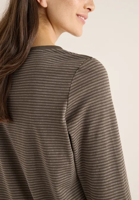 Shirt met ton-sur-ton strepen chocolate mousse