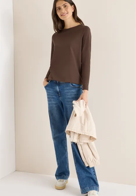 Shirt in Unifarbe chocolate mousse