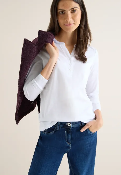 Split Neck Langarmshirt White