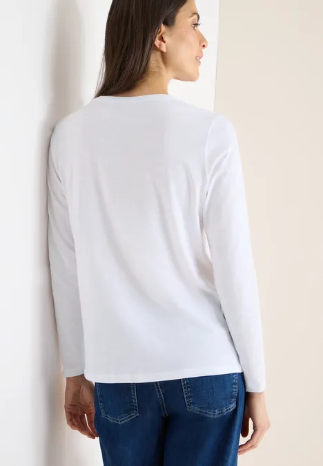 Split Neck Langarmshirt White