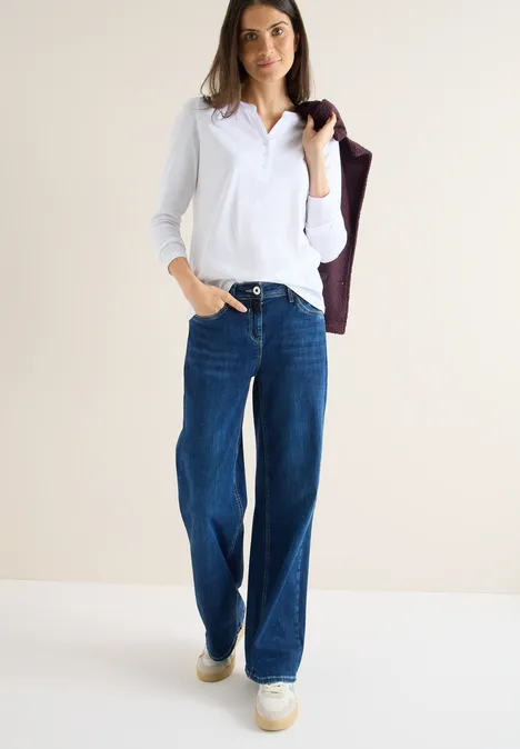 Split Neck Langarmshirt White