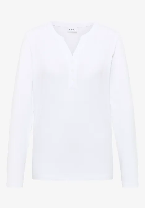 Split Neck Langarmshirt White