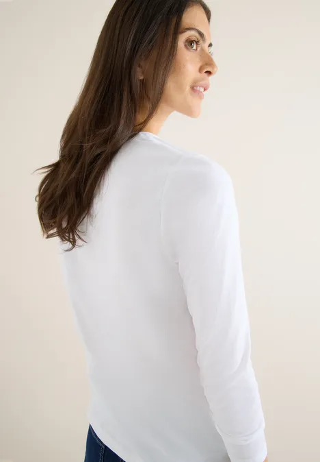 Split Neck Langarmshirt White