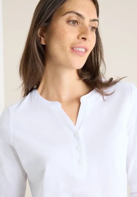 Split Neck Langarmshirt White