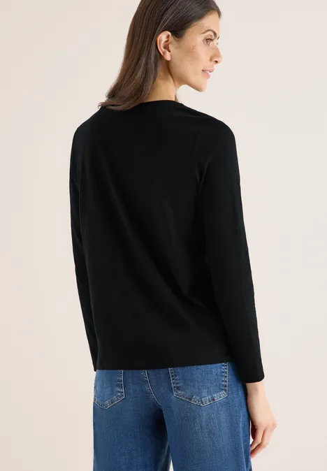 Split Neck Langarmshirt Black