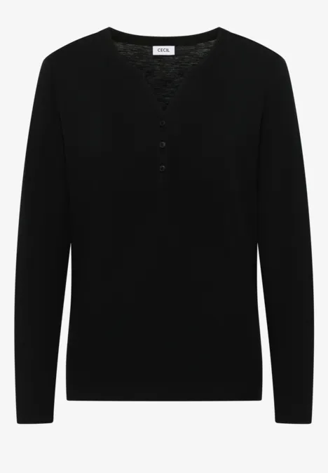 Split Neck Langarmshirt Black