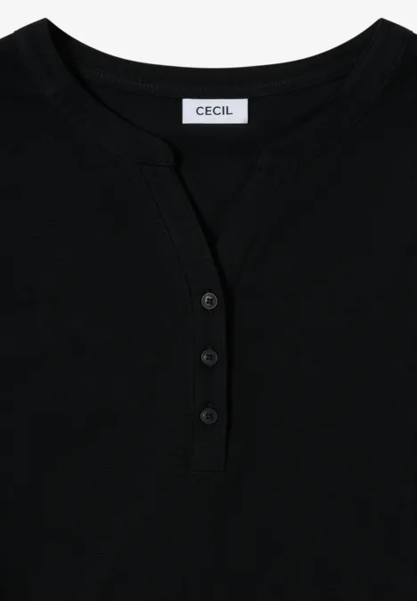 Split Neck Langarmshirt Black