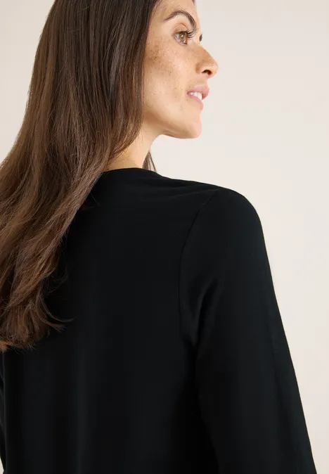 Split Neck Langarmshirt Black