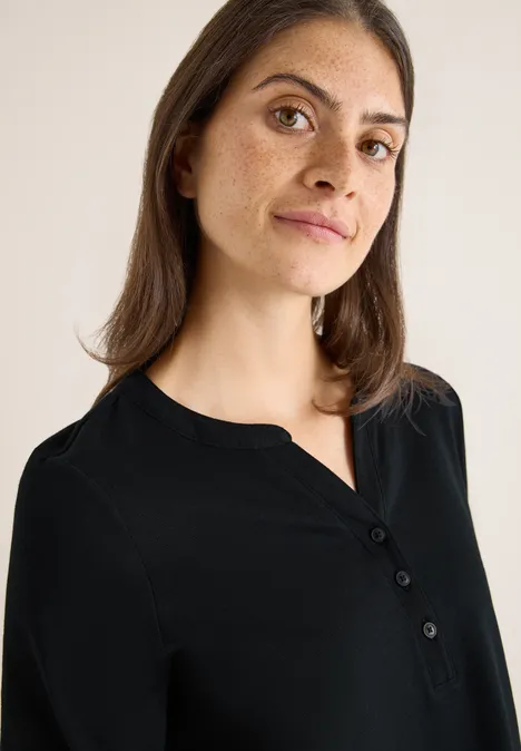 Split Neck Langarmshirt Black