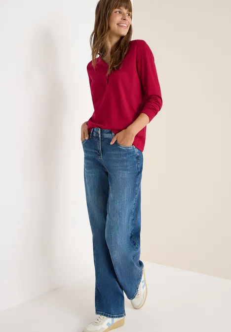 Split Neck Langarmshirt beaujolais red