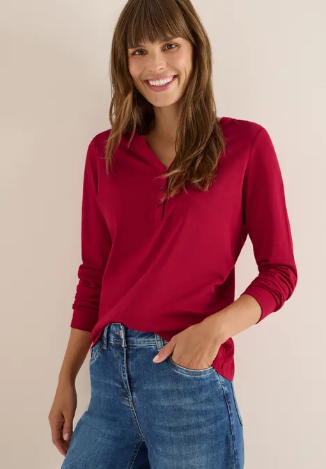 Split Neck Langarmshirt beaujolais red