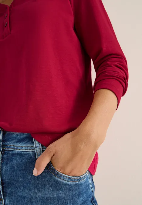 Split Neck Langarmshirt beaujolais red