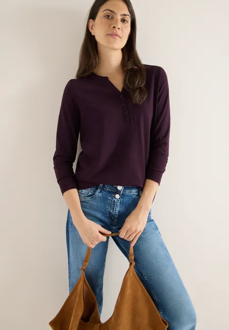 Shirt met lange mouwen met gespleten hals eggplant red