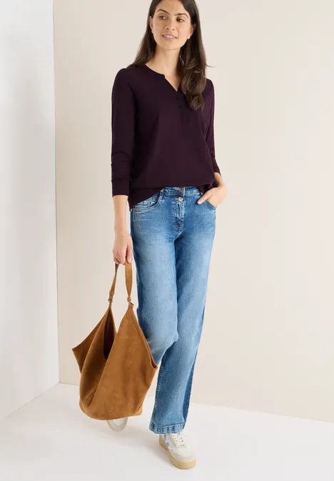 Shirt met lange mouwen met gespleten hals eggplant red