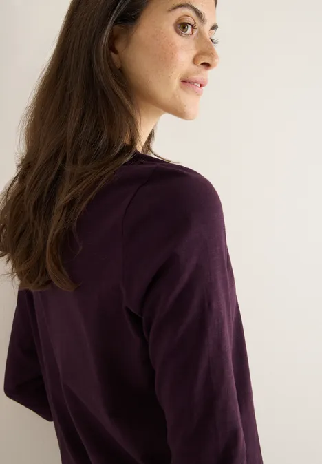 Shirt met lange mouwen met gespleten hals eggplant red