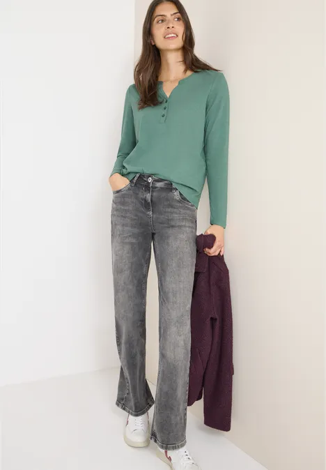 Shirt met lange mouwen met gespleten hals jewel green