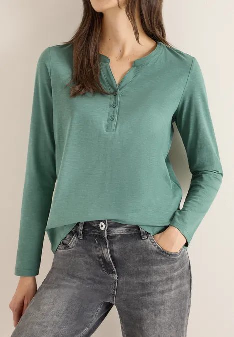 Shirt met lange mouwen met gespleten hals jewel green