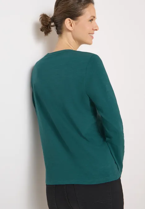 Shirt met lange mouwen met gespleten hals dark sea green