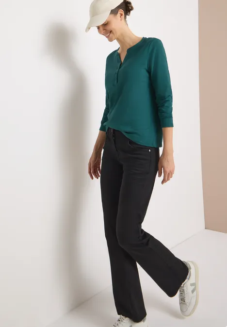 Shirt met lange mouwen met gespleten hals dark sea green