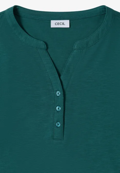 Shirt met lange mouwen met gespleten hals dark sea green