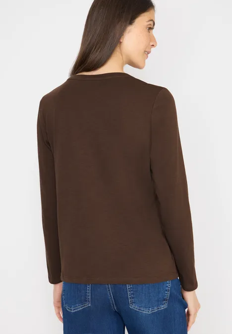 Split Neck Langarmshirt chocolate mousse