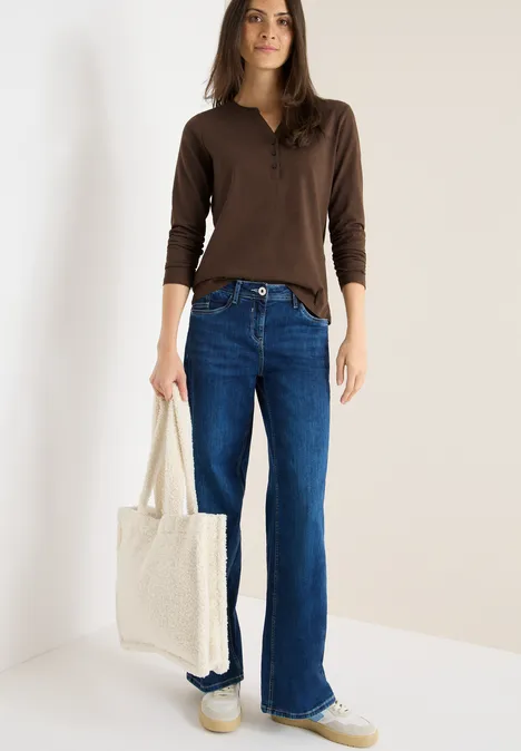 Split Neck Langarmshirt chocolate mousse