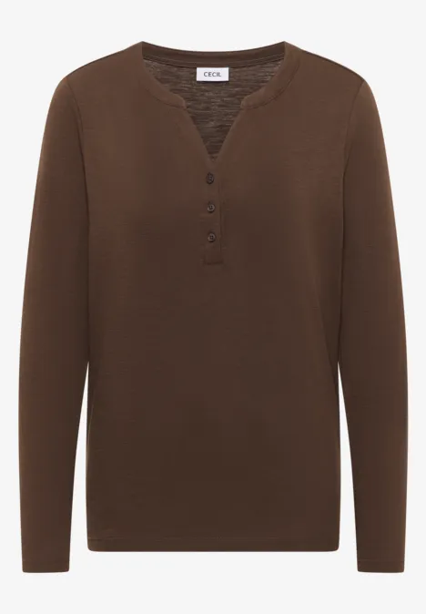 Split Neck Langarmshirt chocolate mousse