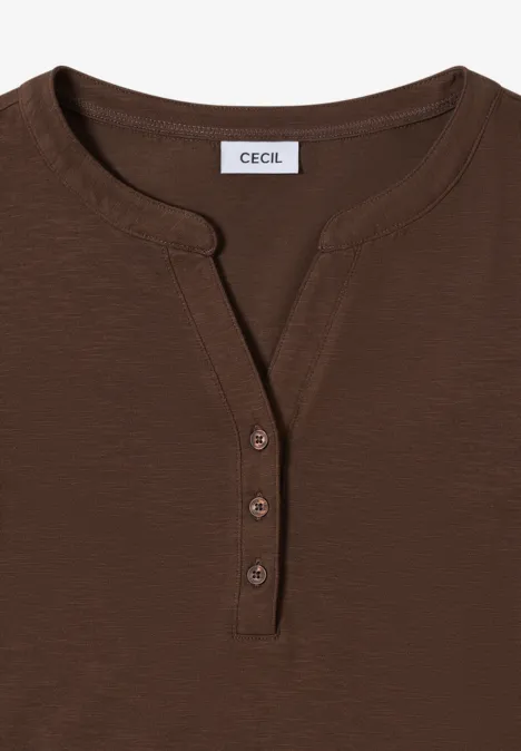 Split Neck Langarmshirt chocolate mousse