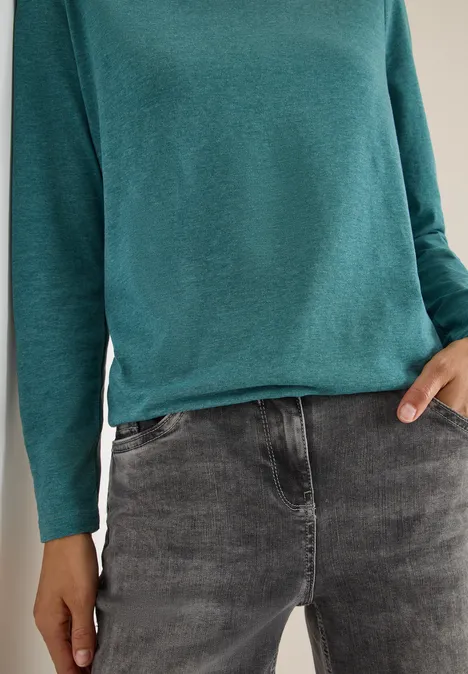 Langarmshirt dark sea green melange