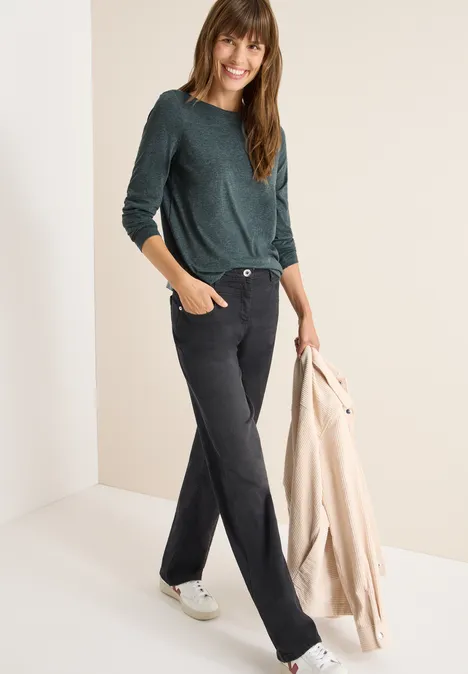 Shirt met lange mouwen ink green melange