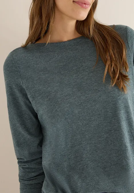Shirt met lange mouwen ink green melange