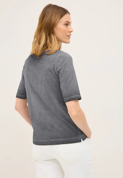 V-Neck Shirt im Washed-Look volcanic grey