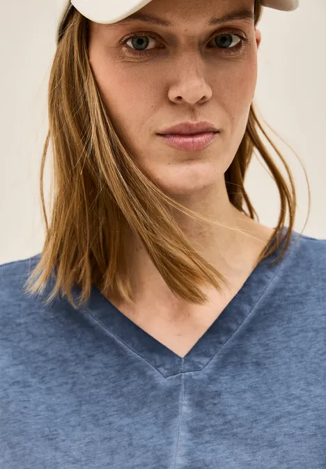 V-Neck Shirt im Washed-Look urban navy blue