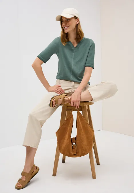 V-Neck Shirt im Washed-Look dark balmy khaki