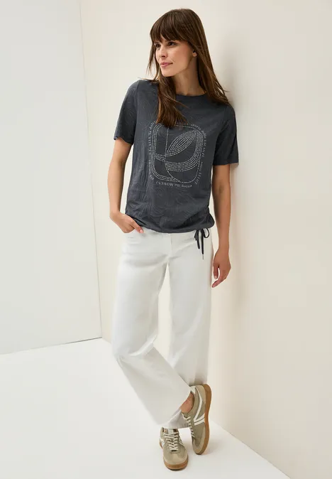 T-Shirt mit Schmucksteinen volcanic grey