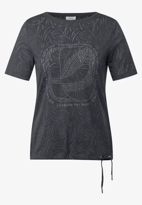 T-Shirt mit Schmucksteinen volcanic grey