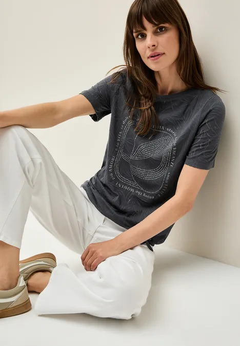 T-Shirt mit Schmucksteinen volcanic grey