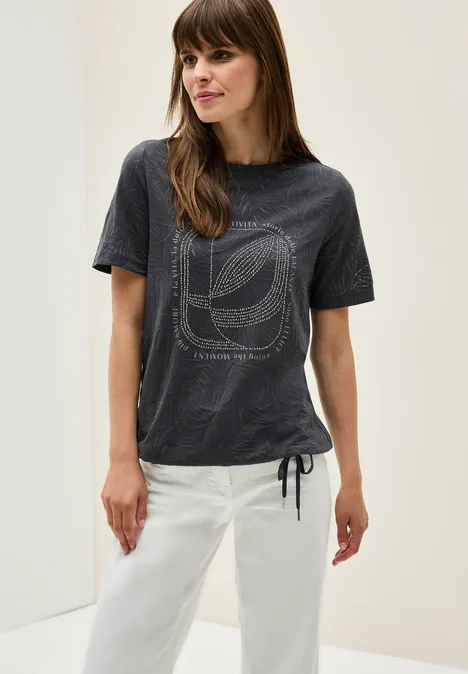 T-Shirt mit Schmucksteinen volcanic grey