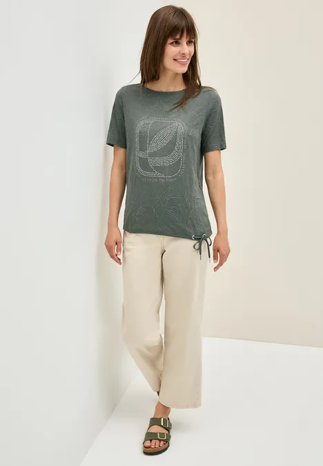 T-Shirt mit Schmucksteinen dark balmy khaki