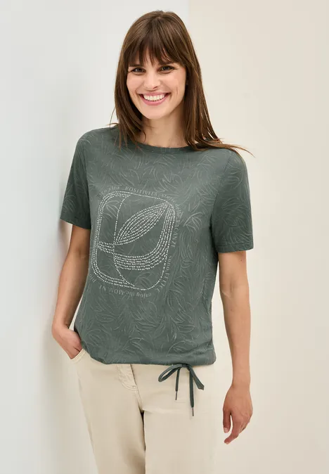 T-Shirt mit Schmucksteinen dark balmy khaki
