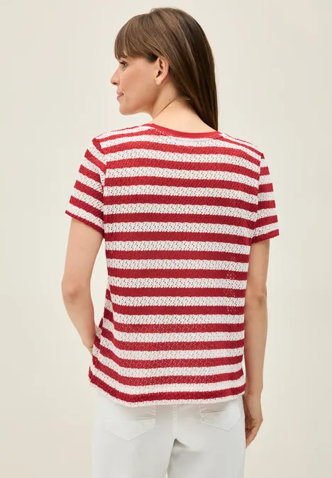 Gestreiftes Ajour T-Shirt glazed apple red